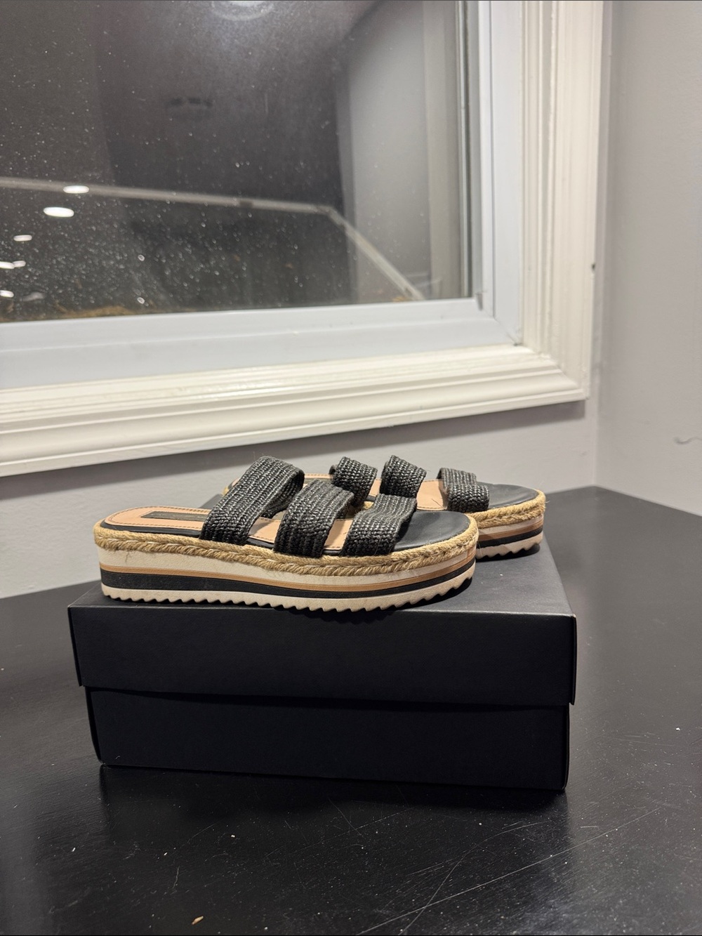 Steve Madden Black Woven Platform Slide Sandals